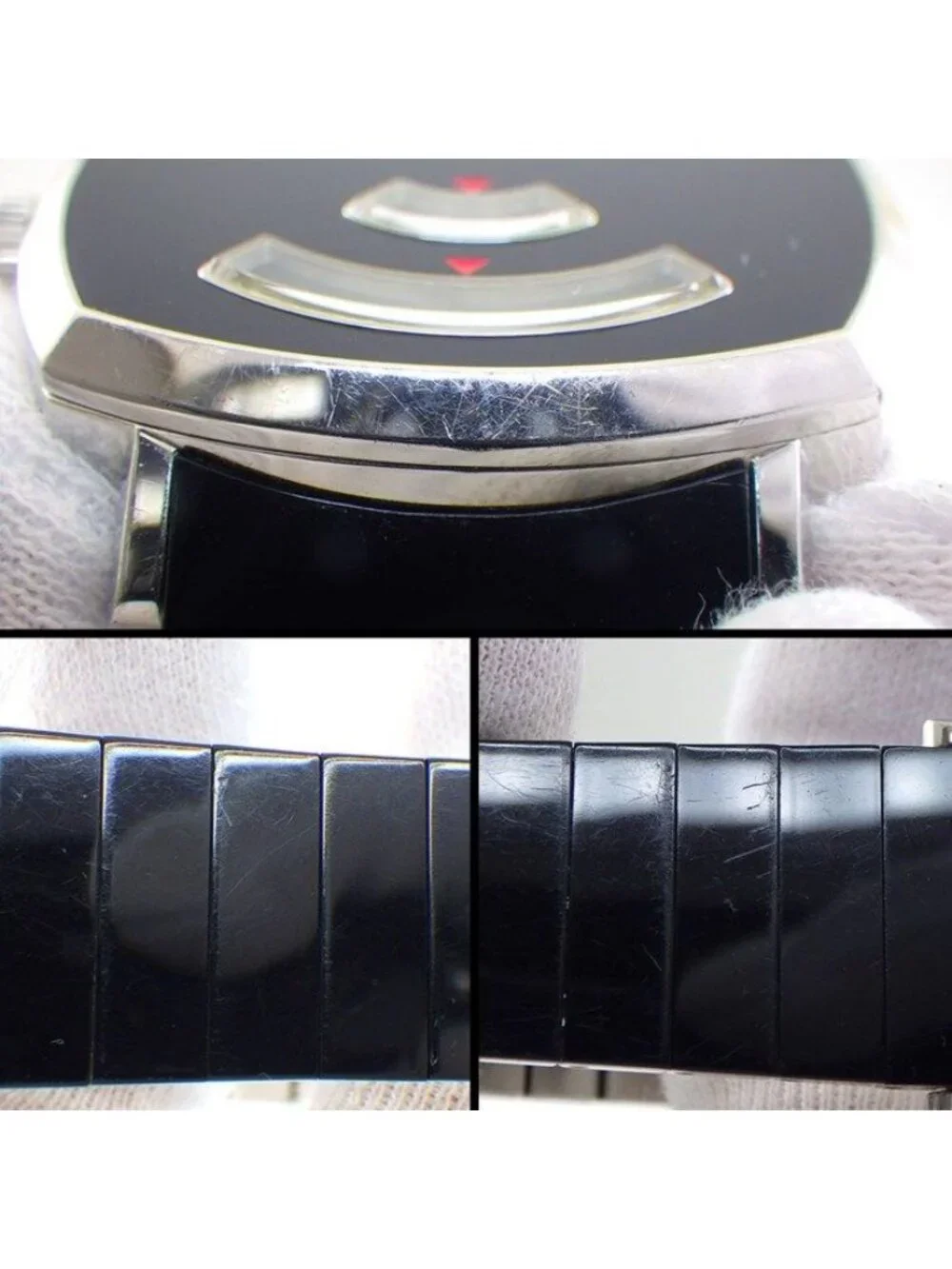 Gucci Watch Grip 157.3 Date White Dial Black Pvd SS Quartz Analog